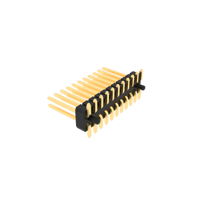 1.27mm间距排针，双排双塑SMT安装焊接工艺，带PCB定位柱